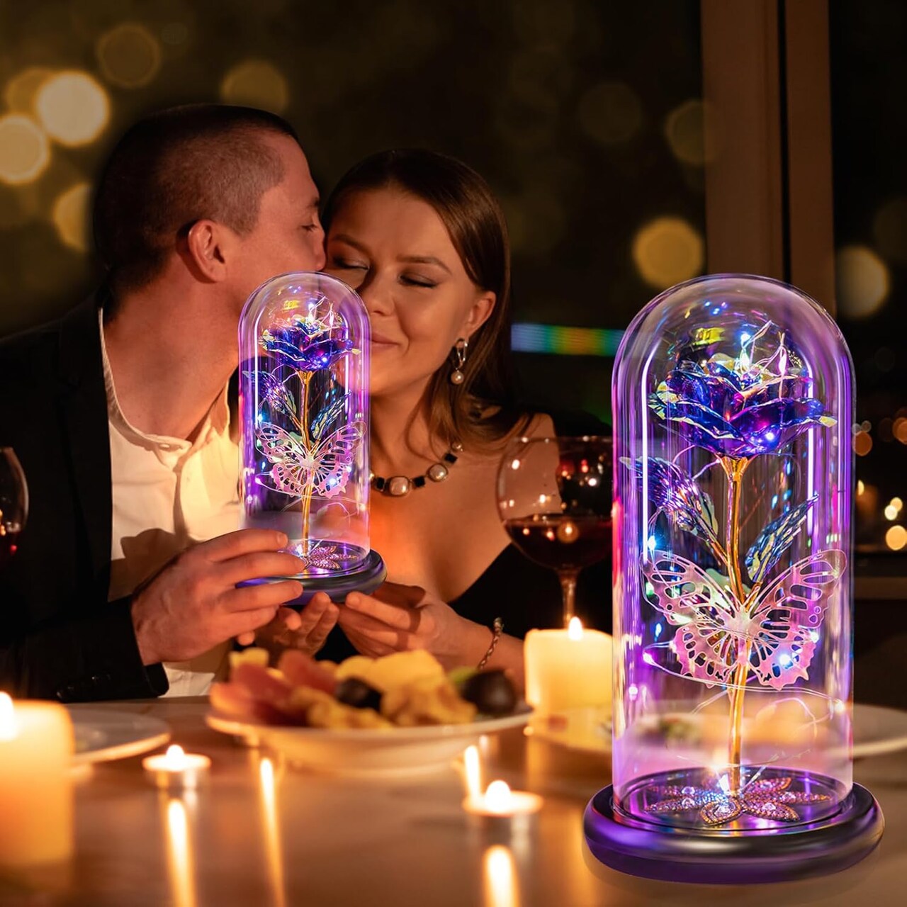 Mothers Day Rose Gifts for Mom, Galaxy Glass Rose Flower Gifts Forever Eternal Crystal Light Up Rose in Glass Dome with Butterfly Mother’s Day Birthday Gifts for Women Mom Wife Daughter Sister Purple
